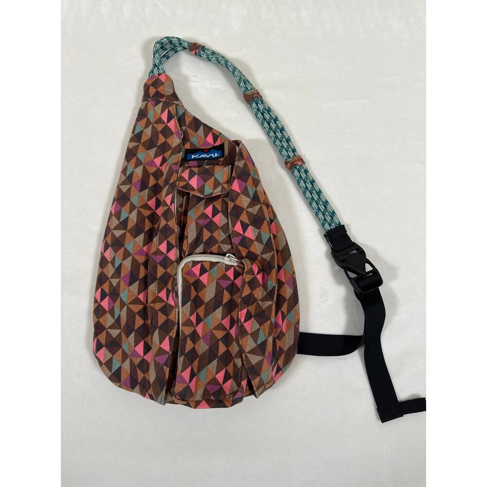 KAVU Mini Rope Sling Bag Geometric Print Crossbody Backpack Travel Bag